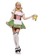 Oktoberfest waitress, costume dirndl dress, lacing, off shoulder, apron